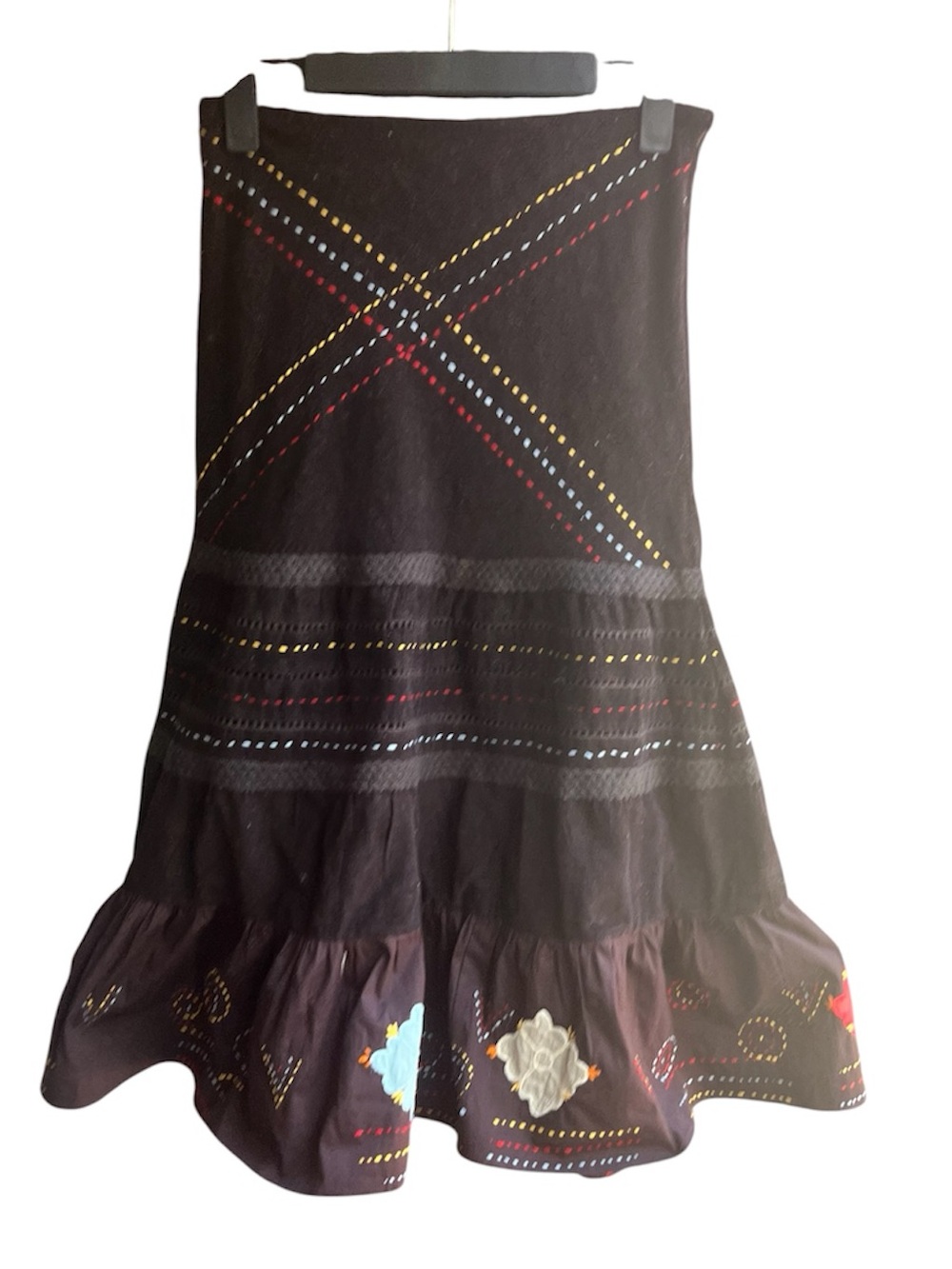 Anthropologie x Raga Embroidered Applique Midi Skirt Size Small